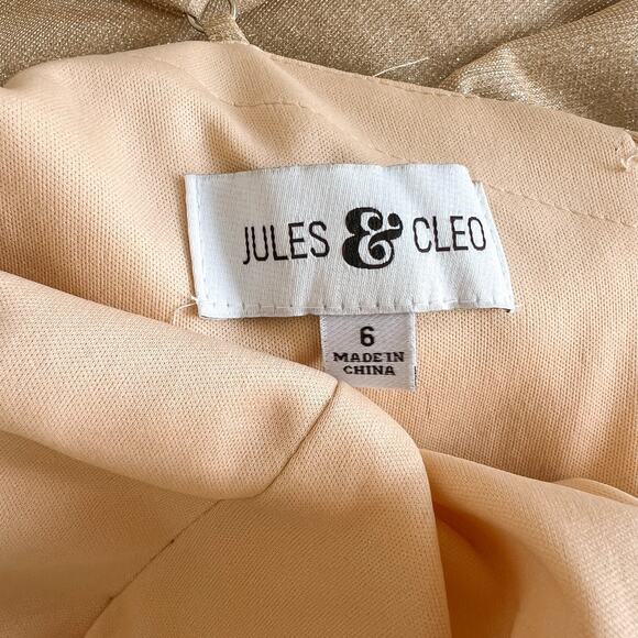 Jules and Cleo Gold Spaghetti Strap Glitter Shine Gown with Slit - Picture 6 of 7